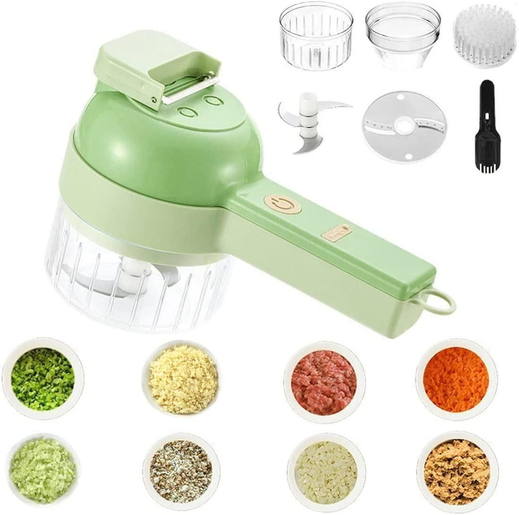 4-in-1 Portable Electric Vegetable & Food Cutter – Wireless Food Chopper for Garlic, Onion, Chili, Ginger, Celery with Cleaning Brush