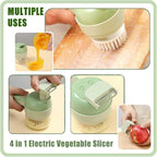 4-in-1 Portable Electric Vegetable & Food Cutter – Wireless Food Chopper for Garlic, Onion, Chili, Ginger, Celery with Cleaning Brush
