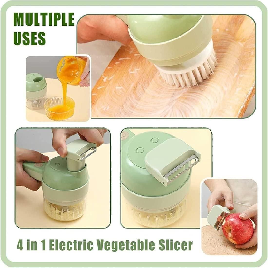 4-in-1 Portable Electric Vegetable & Food Cutter – Wireless Food Chopper for Garlic, Onion, Chili, Ginger, Celery with Cleaning Brush