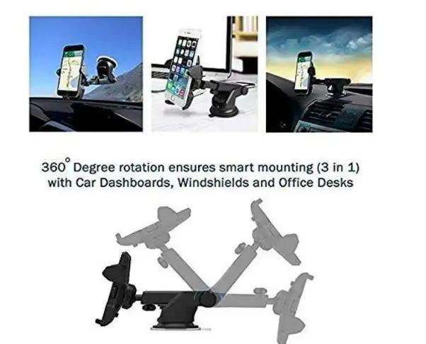 Revolex ZoomStar PRO Car Dashboard Mobile Holder – Ultra-Grip, 360° Rotation (Black)