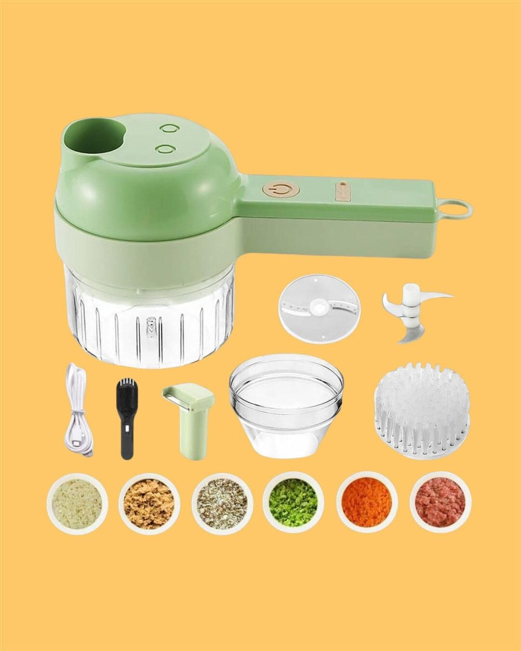 4-in-1 Portable Electric Vegetable & Food Cutter – Wireless Food Chopper for Garlic, Onion, Chili, Ginger, Celery with Cleaning Brush
